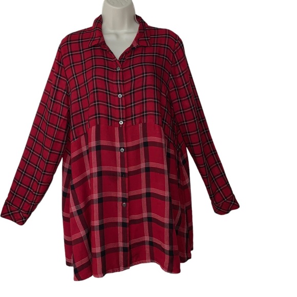 J. Jill Red, Black, and White Plaid Shirt Dress - Picture 3 of 10